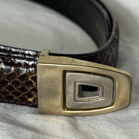 Vintage Men’s Genuine Snakeskin Brown Exotic Leather Plate Peg Buckle 34 - Picture 1 of 9